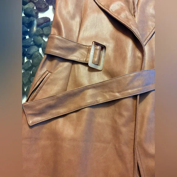 7 For All Mankind Sleeveless Faux-Leather Trench Vest/Jacket in Brown/Tan Color - Picture 10 of 13